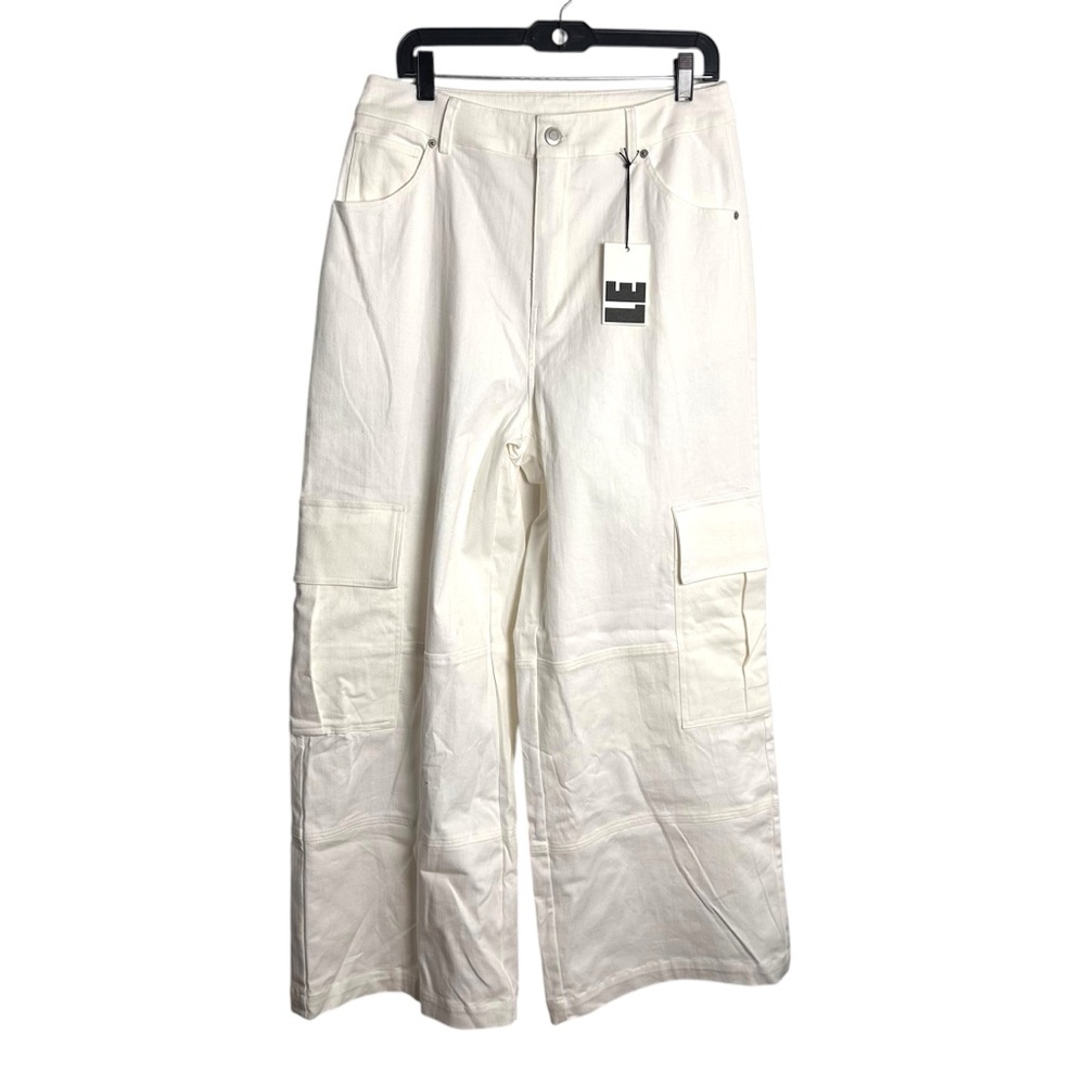 LE White Denim Jeans NEW! Extra Wide Leg High Rise Cargo Jeans SZM